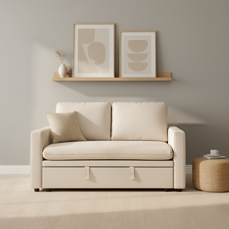 Zoya Ivory Double Size Pull Out Sofa Velvet Bed