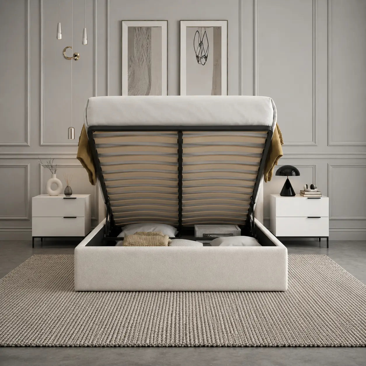 Jasper Lift-Up Storage Boucle Bed